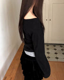 Royu Unbalanced Color Matching Shirring One-Off Shoulder Long Sleeve T-Shirt