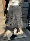 Warmin Frill Banding Check Midi Skirt