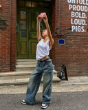 Lot Button Washed Wide Denim Pants