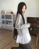 Chocoop dot collar button long sleeve T-shirt