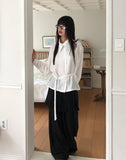 Mirun Belt High-Neck Overfit Long-Sleeve Shirt