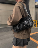 Cont Leather Pocket Shoulder Bag