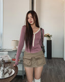 Odd Snap Deep V-Neck Stripe Long Sleeve