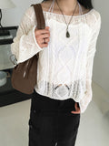 Api Wav Punching See-Through Rib Neck Long Sleeve Knit