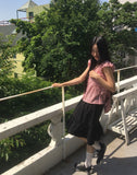 [Bag set] Rufus check cap sleeve shirring blouse