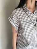 Lupo Linen Roll-Up Pocket Checkered Short Sleeve Shirt