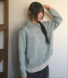 Nedic cozy ribbed collar loose fit knit cardigan