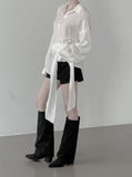 Sie Knot See-through Wrap Shirt Blouse