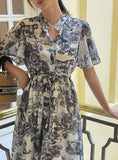 Aichoo Toile Chiffon Pattern String Long One Piece
