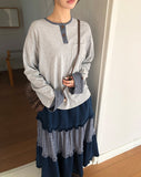 Mion Stripe Color Matching Point Long Sleeve T-shirt