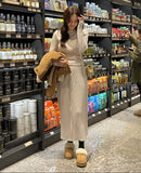 [Two Piece set] Caz Cross Rib Wrap Knit Long Skirt Set