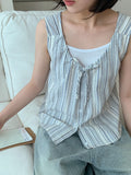 Modio Two-Way Ribbon Stripe Sleeveless Blouse