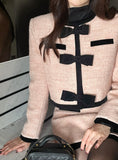 Noble Velvet Ribbon Boucle Wool Jacket Mini Skirt Set