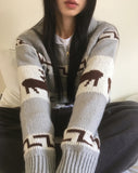 Dumong Deer Nordic Overfit Two-Way Knit Zip-Up Cardigan