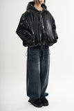 Phantom hooded glossy short padded jacket