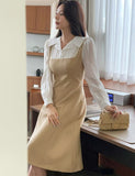 Nad Color Matching Collar Tweed Flare One Piece