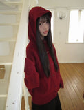 Sihan High Neck Angora Hooded Knit Cardigan