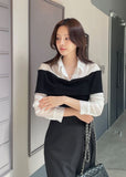 Monta Color Matching Off-Shoulder Knit Layered Shirt