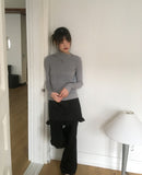 Steep Unbalanced Button Collar Ribbed Knit