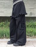 Kaze Nylon Pocket Wide Frill Skirt Pants