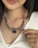Hinning Heart Pendant Flower Bead Necklace