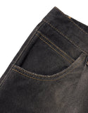 Black Deep Washing One-Tuck Denim Half Pants