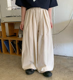 [unisex] Rukuni Pintuck Cotton Wide Banding Pants