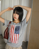 Det Vintage American Flag Printing One-Off-Shoulder Short Sleeve T-Shirt