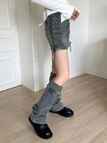 [Leg Warmer Set] Chips Strap Denim Knee Socks Mini Skirt