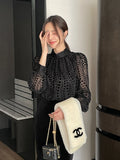 Seldin Velvet See-Through Dot Blouse