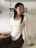 Lafen Angora Side Slit Damage Long Sleeve Knit
