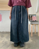 Hureun Summer String Washed Denim Slit Long Skirt