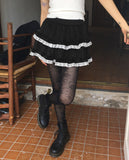 Pobo suede velvet lace tiered mini skirt