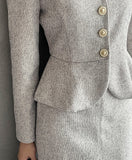 Kelberin Tweed Heart Neck Puff Short Jacket