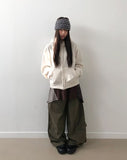 Inu fleece high-neck two-way hooded zip-up