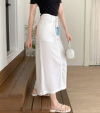 Span Summer Banding Back Slit Cotton Long Skirt
