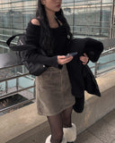Veil khaki suede mini skirt