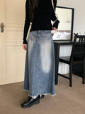 atune slit washed denim maxi long skirt