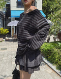 Dewey stripe off-shoulder long sleeves