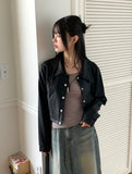 [MADE] Lawson wide collar slim crop crack leather jacket