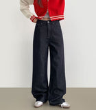 Raw autumn non-fade banding casual wide denim pants