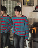 [LANARCH] Frayed Cable Stripe Sweater
