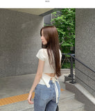 Back Ribbon Point Cut Waist Narrow Summer Knit