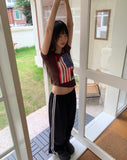 Richin American Flag Stud Rivet Unbalanced Off-shoulder Short Sleeve T-shirt