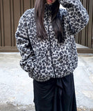 Boran Leopard Fluffy Fur Loose Zip-Up Jumper