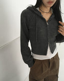 Ronky Two Way Cropped Hooded Knitwear Zip-Up