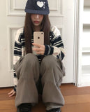 Nobin Stripe Color Matching Collar Long Sleeve Knit