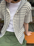 Une Two-Way Stripe Short Sleeve Hood Zip-Up