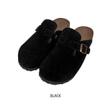 Suede Buckle Mule Slippers