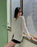 Hailey Damage Eyelet Two-Way Knit Zip-Up